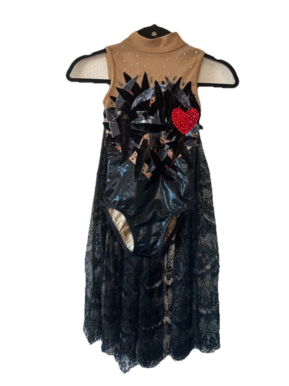 Anna Bartoletti Gothic Showgirl Leotard Costume Red Heart Lace XS